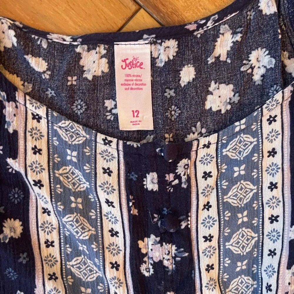 Justice Girls Navy Floral Romper Dress Size 12